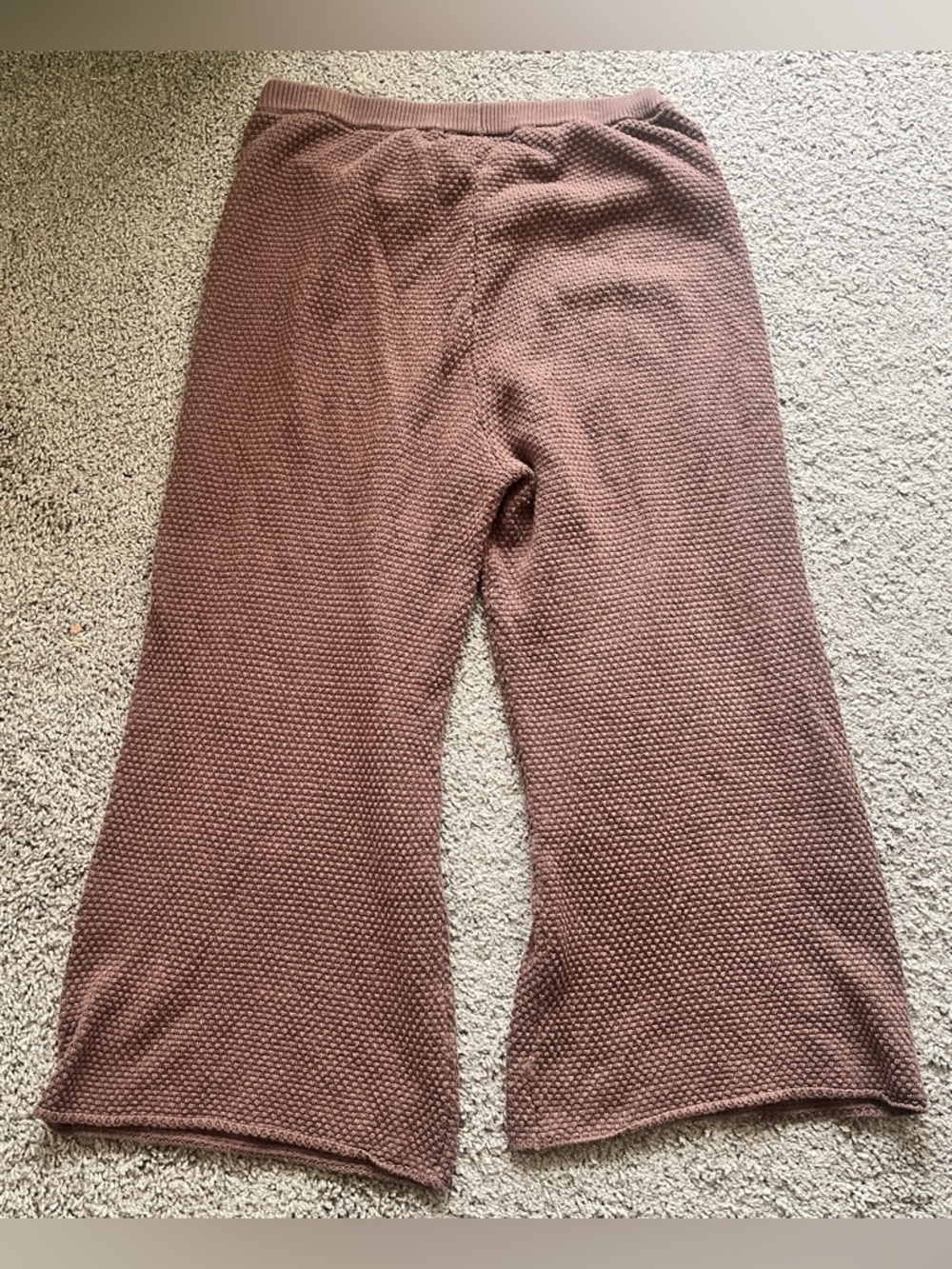 Free People Beach Hailee Wide-Leg, Cropped Brown Waffle Knit Sweater Pants Sz L - Picture 5 of 5